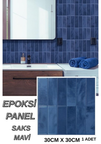 30cm 30cm Saks Mavi Epoksi 1 Adet 3d Yapışkanlı Duvar Paneli Kağıdı Sticker Mutfak Banyo Salon Ofis Mavi