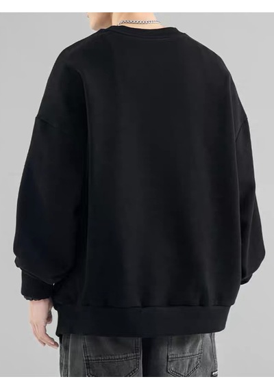Erkek Believe Baskılı Oversize Bisiklet Yaka Sweatshirt Siyah