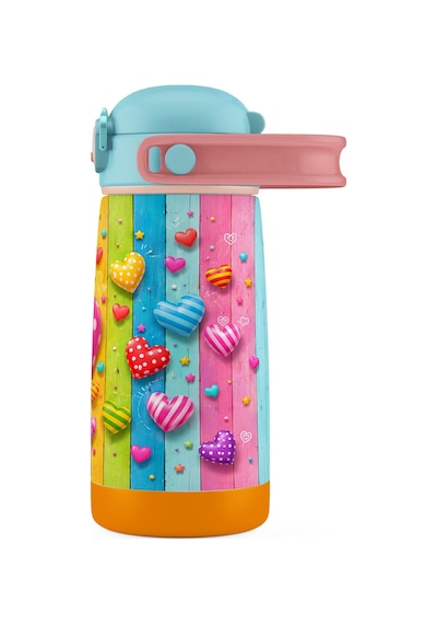 Puccon 420 Ml Paslanmaz Çelik Kız Çocuk Okul Termosu-matarası - 60015 - Pembe Kalp Desenli Pembe - Turkuaz