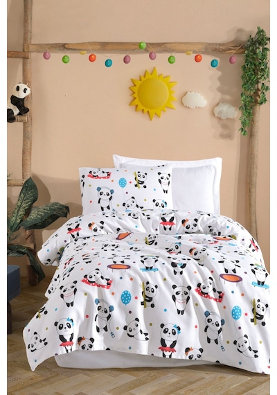 Pike Seti Baskılı Tek Kişilik Lovepandas Beyaz Beyaz