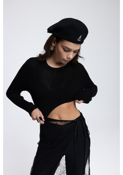 Mai Collection Mai Studios Co. Liana Siyah Yumuşak Doku Triko Crop Siyah