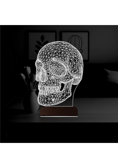 Luvivia Kuru Kafa İskelet 3d Lamba - Masa Gece Lambası V2 Şeffaf