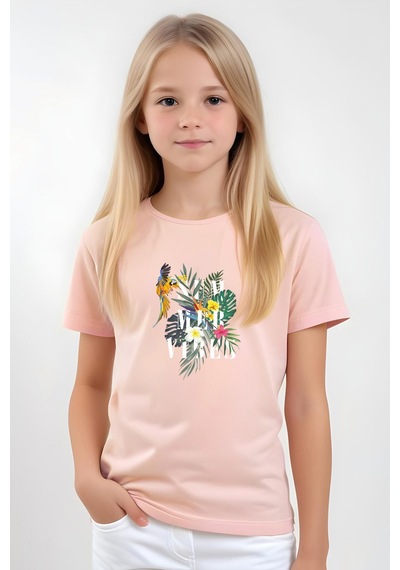 Fyk Kids Kız Çocuk Basic Summer Papağan Baskılı T-shirt Somon