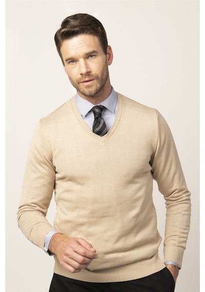 Tudors Slim Fit Dar Kesim V Yaka Pamuklu Erkek Kazak-25876 Taş Tudors Slim Fit Dar Kesim V Yaka Pamuklu Erkek Kazak-25876 Taş