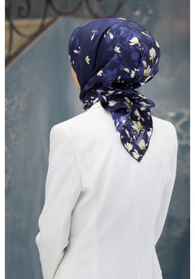 Vissona Twill İpek Eşarp Lacivert - Yağ Yeşili