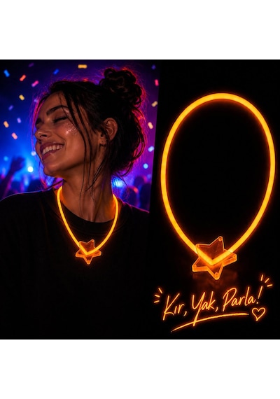 Go İthalat Fosforlu Yıldız Parti Kolyesi Neon Işıklı Kolye Turuncu Renk 0 - 99