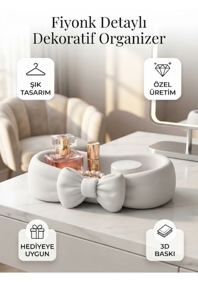 Fiyonk Detaylı Dekoratif Organizer Ve Şık Takı Çanağı Beyaz