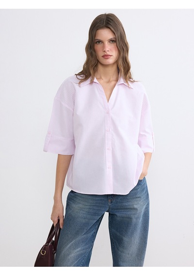 Lcwaıkıkı Classic Pembe Çizgili Poplin Kadın Gömlek