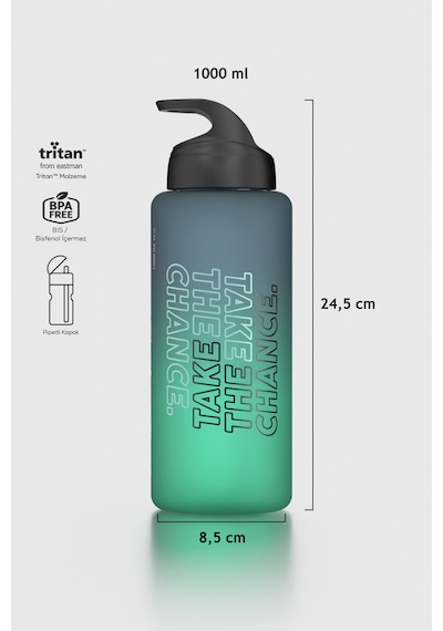 Renga Moly Çift Renk Yazı Desenli 1000 Ml Pipetli Mat Tritan Matara 912117 Siyah-petrol Siyah