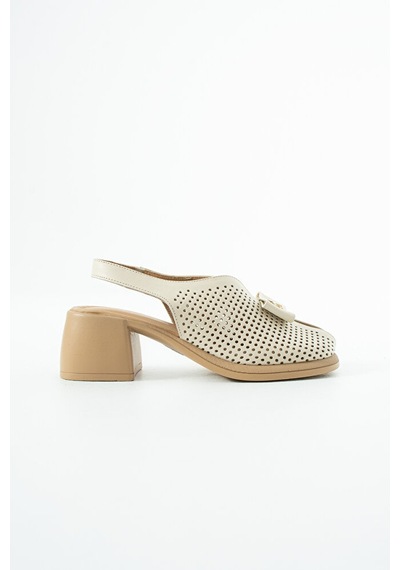 Dericia Shoes Allone Hakiki Deri Kadın Günlük Rahat Topuklu Sandalet Bej