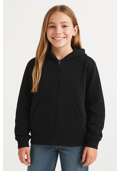 Kız Çocuk Basic Fermuarlı Kapüşonlu Okul Sweatshırt G2025-3-2 Siyah Kız Çocuk Basic Fermuarlı Kapüşonlu Okul Sweatshırt G2025-3-2 Siyah