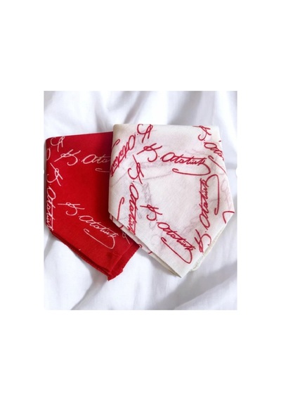 Herşeynota Atatürk Imzalı Kırmızı Ve Beyaz 2'li Renk Unisex Bandana Fular 23 Nisan 29 Ekim 10 Kasım 19 Mayıs Çok Renkli