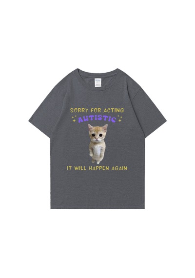 Flood Of Style Sıcak Satış Otizm Kedi Komik Grafik Baskı T-shirt Erkek Kadın Casual Tops Kısa Kollu Giysiler Gri