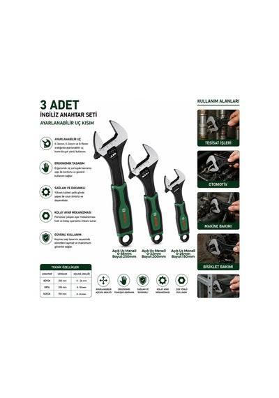 İngiliz Anahtar Ve Kurbağacık Seti 3 Parça 6"-8"-10" / 150-200-250 Mm - 45
