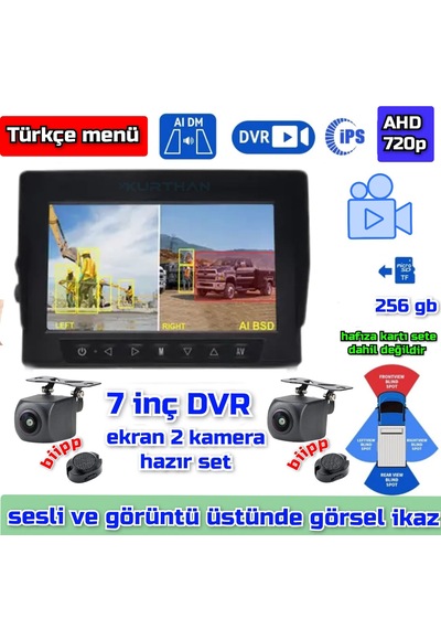 Nesne Tanımalı Sesli İkazlı 2 Adet Kamera Ve 7 İnç Dvr Ekran Set