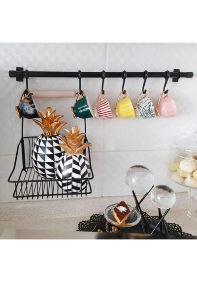 Luxe Retro Siyah Duvar Sepetli Askılık Çok Renkli