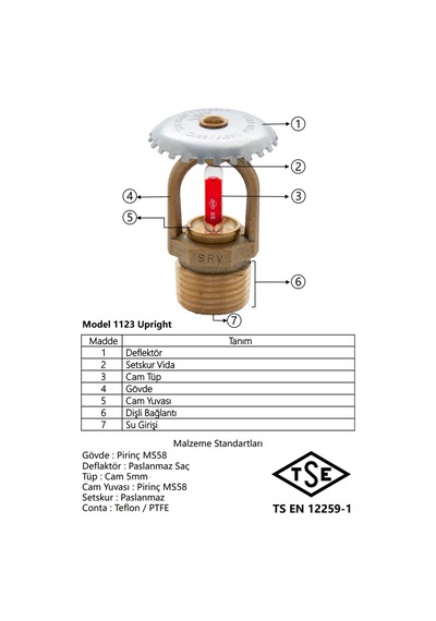 1/2" 68 C S.t Pirinç Upright Sprinkler Srv 10'lu Paket