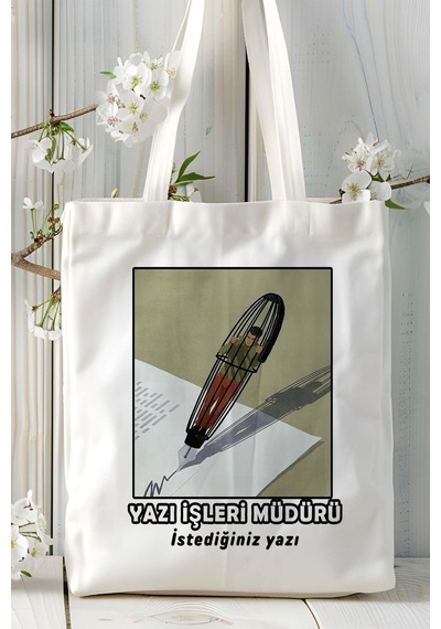 Art Hediye Yazı İşleri Müdürü Baskılı Bez Omuz Çantası Kişiye Özel Model 3 Çok Renkli