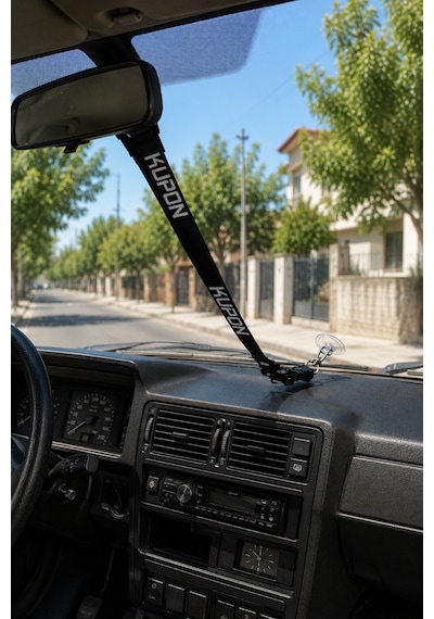 Kupon Yazılı Emniyet Kemeri Pedi Ayna Askı İpi Anahtarlık Seti Siyah Set