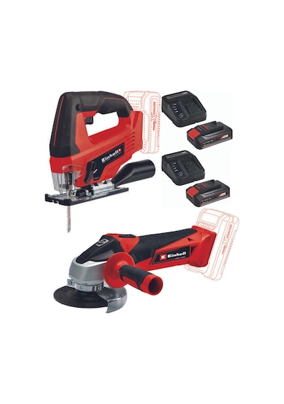 Einhell TC-JS 18 li Dekupaj + TC-AG 18/115 Avuç Taşlama + 2x2.5ah Şarj Ünitesi