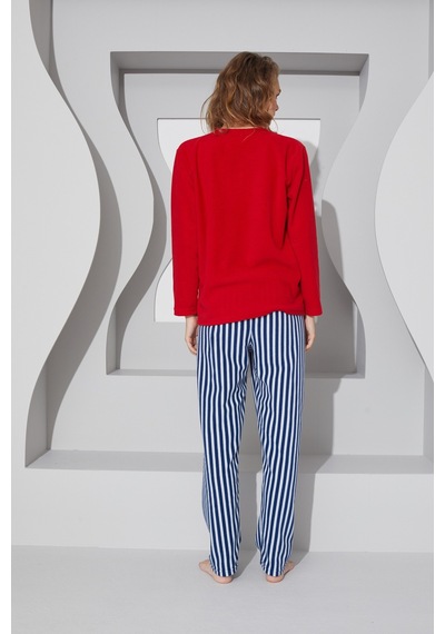 Siyah İnci Alt-üst Polar Pijama Takım 24223087 Kırmızı