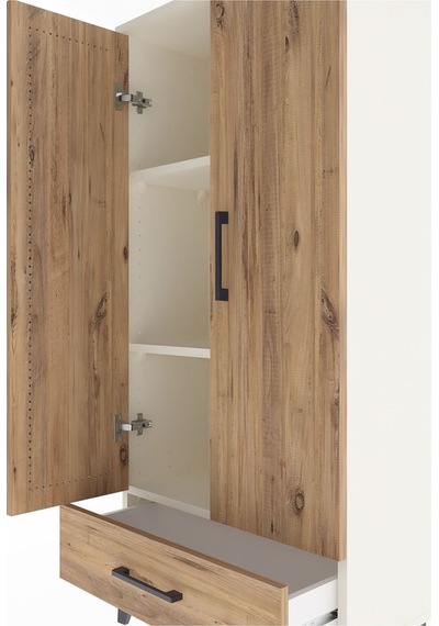 Arges Dolap 3 Raflı Tek Çekmeceli 2 Kapaklı 60x30x134 Aytaşı-çam Aytaşı