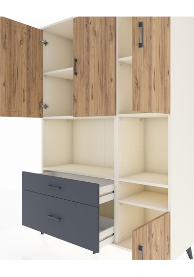 Hyperion Dolap 7 Raflı 2 Çekmeceli 4 Kapaklı 132x44x195 Aytaşı-çam/antrasit Atlas Çam/antrasıt
