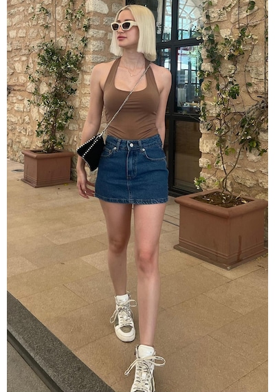 Madmext Koyu Mavi Mini Jean Etek Mg2099 Koyu Mavi