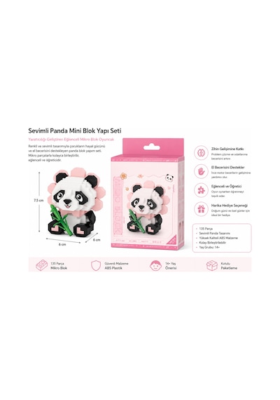 Oturan Sevimli Çiçek Panda 350 Parça Block Oyuncak