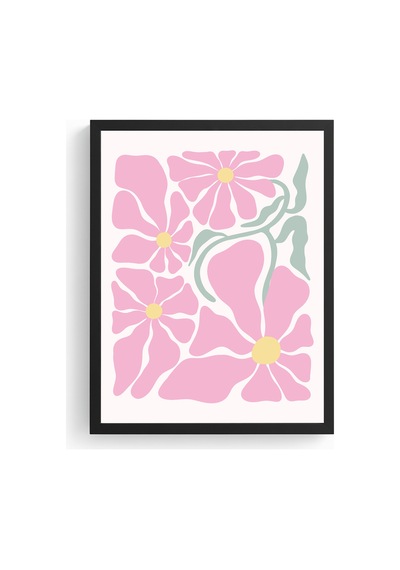 Doğal Ahşap Çerçeveli Retro Çiçek Desenli Tablo - Pastel Tonlar Huhu2780