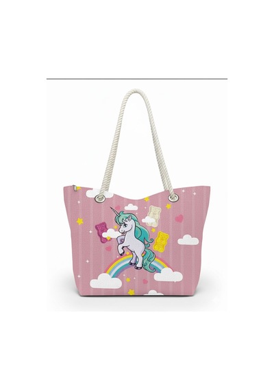 Harıbo Haribo Lisanslı Unicorn Baskılı Halat Saplı Plaj Çantası Pembe