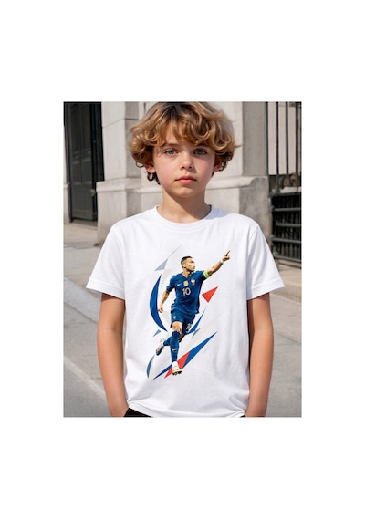 Stil-x Mbappe Baskılı Erkek Çocuk Tshırt, %100 Pamuklu Soft Kumaş Beyaz-4