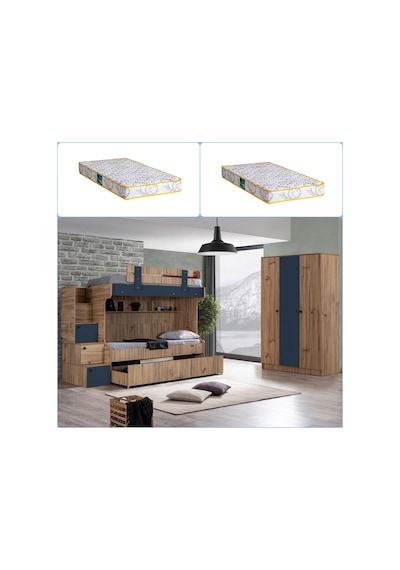 Ranza, Riva Yavrulu Ranza 3 Kapaklı Dolap + 2 Comfort Yatak 90 X 190 CM
