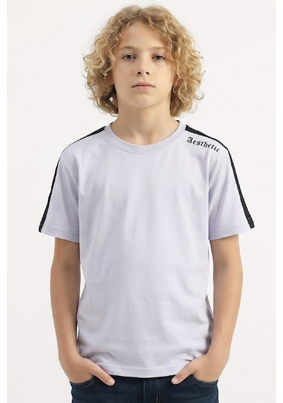 Erkek Çocuk Omuz Biyeli Ve Yazılı T-shirt 8-12 Yaş 12558 Gri