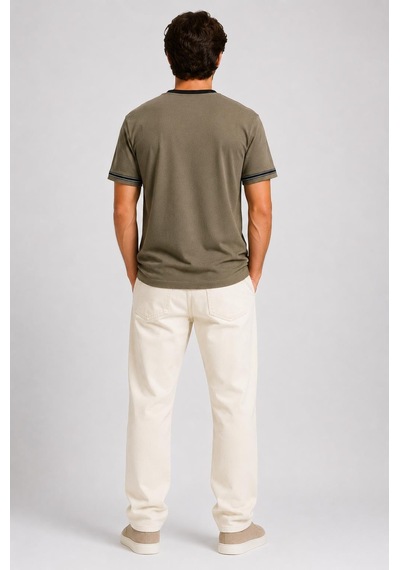 Alexandergardi Şerit Detaylı Kontrast Yaka Basic T-shirt Yeşil