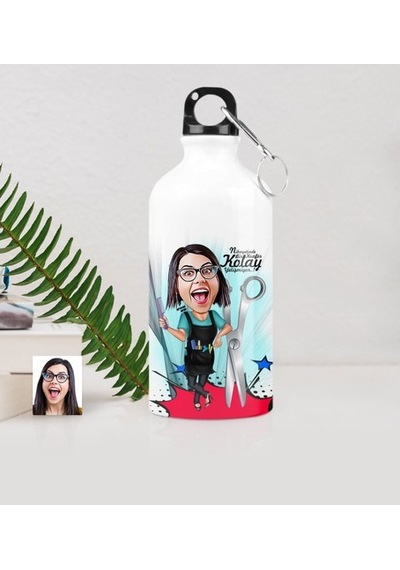 Kişiye Özel Bayan Kuaför Karikatürlü Metal Suluk (500 Ml.) 1