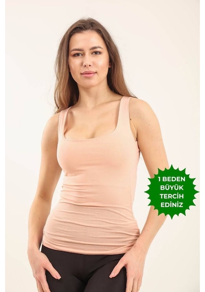 Balenbi Kadın Basic Geniş Askılı Uzun Penye Body 1068 Somon