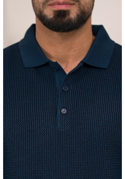 Woolen World Polo Yaka Armürlü Yünlü Erkek Triko Kazak Lacivert