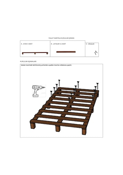 180cm X 200cm Masif Ahşap Platform Çift Kişilik Karyola Ceviz Renk 180x200 Cm