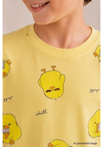 Erkek Çocuk Yeni Sezon Pamuklu Desenli Pijama Takım Tkm1022 Sarı