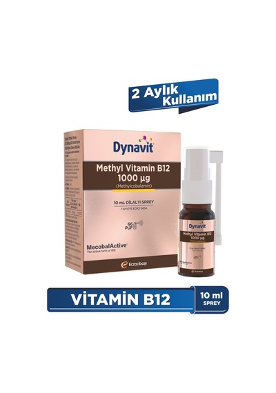 Dynavit Vitamin B12 1000mcg 10ml Dilaltı Sprey Aile Boyu B12 Vitamini Methylcobalamin Hafıza & Enerji