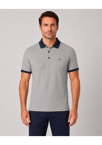 Efor Comfort Fit Rahat Kalıp %100 Pamuk Kıvrılmaz Yaka Bej Lacivert Polo Yaka Tişört Ts 931 Bej-lacivert