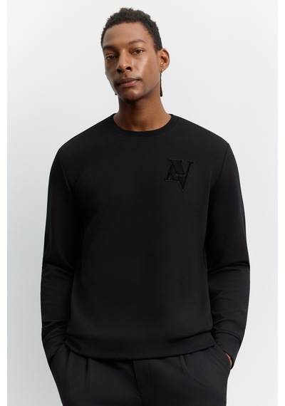 Avva Erkek Siyah Bisiklet Yaka Baskılı Pamuklu Regular Fit Sweatshirt A62y1273