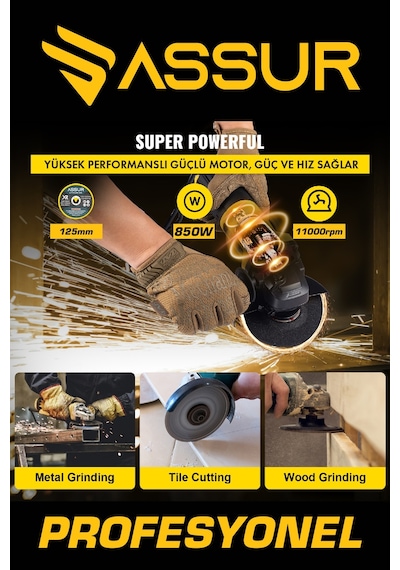 Assur ASR346 850 W 125 MM Avuç Taşlama Spiral Mavi