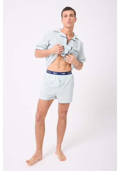 L'espadon Marısılk Seastrıpe Erkek Yazlık Şortlu Gömlekli Pijama & Lounge Takımı-3181 Nane Yeşili