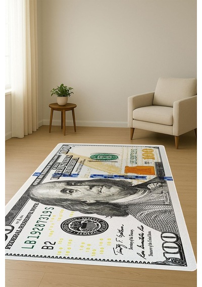 Modern Dolar Desen Dijital Baskı Kaymaz Taban Halı H0167 Renkli