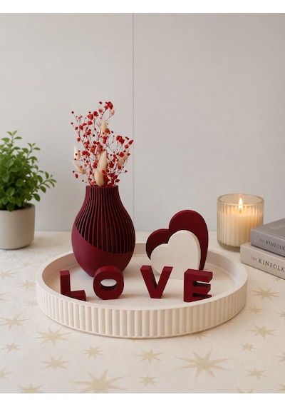 Tepsi Vazo Love Set Bordo 14