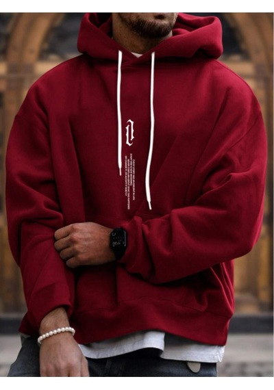 Startmore Kırmızı Unisex Kadın/erkek Dik Renkli Oversize Kapüşonlu