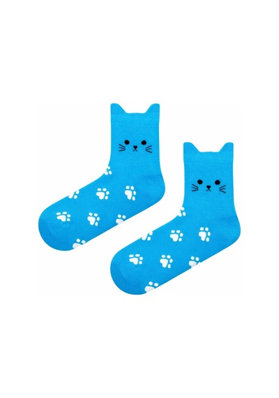 Carnaval Socks Kedi Kulaklı Pati Desenli Unisex Soket Çorap Turkuaz