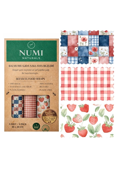 Balmumu Gıda Saklama Bezleri Premium 3 Lü Set 30 30 Cm - Strawberry Cottage Serisi Çok  Renkli